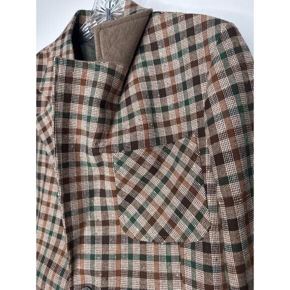 Vintage 1970s Brown Green Plaid Checked Women’s Blazer Jacket medium - Picture 4 of 15